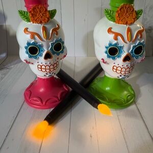 Colorful Sugar Skull Candle Holders